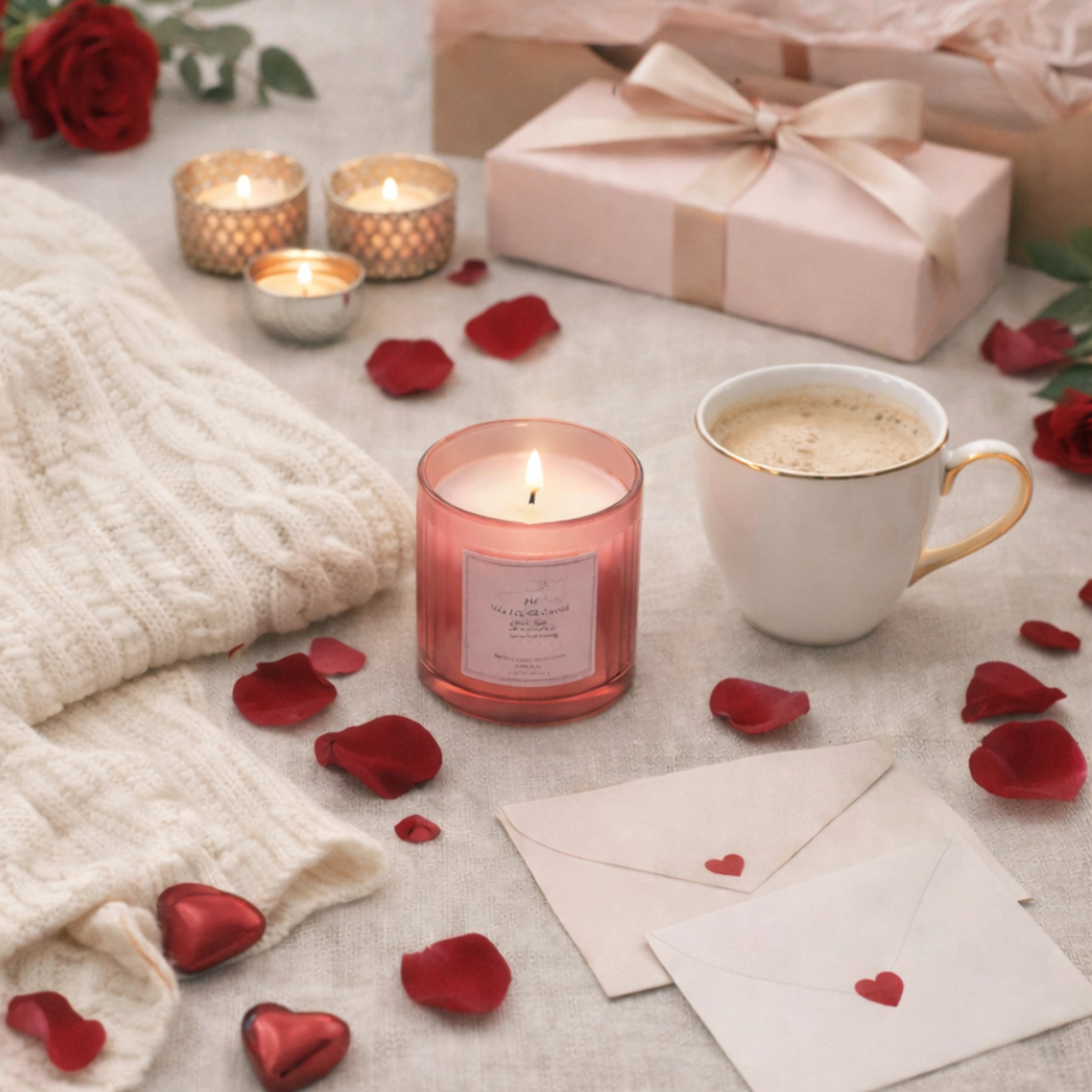 Romantic Valentine's Day gift box featuring heart-melting treats, hand-packed by Arinna Gifts in Dallas, TX