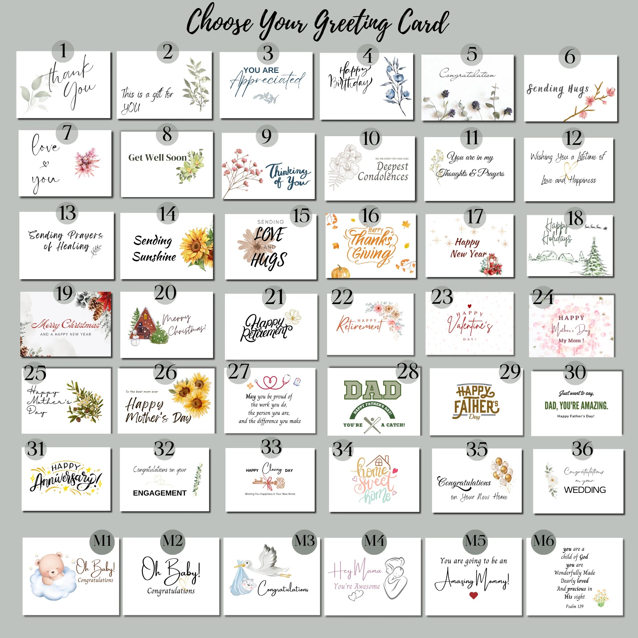 Custom greeting card selection options for New Adventures gift orders from Arinna Gifts Dallas