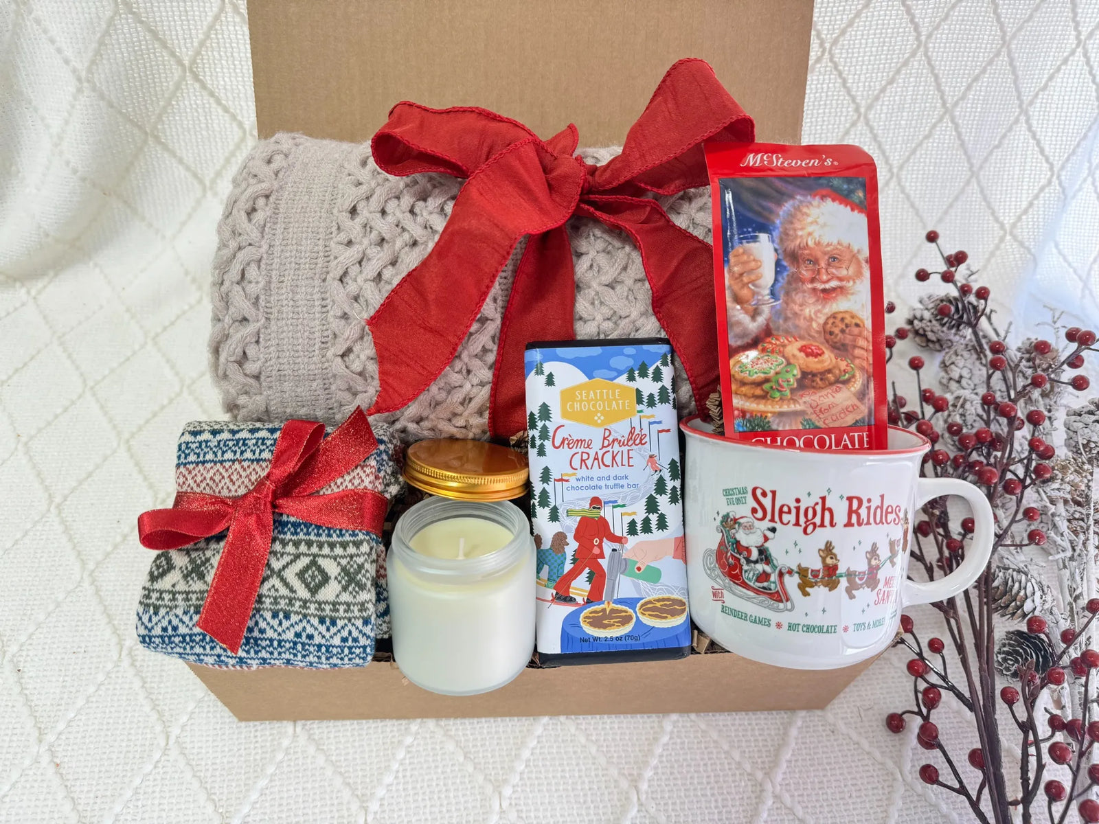 I’ll Be Home Gift Box with cozy winter treats and holiday accents
