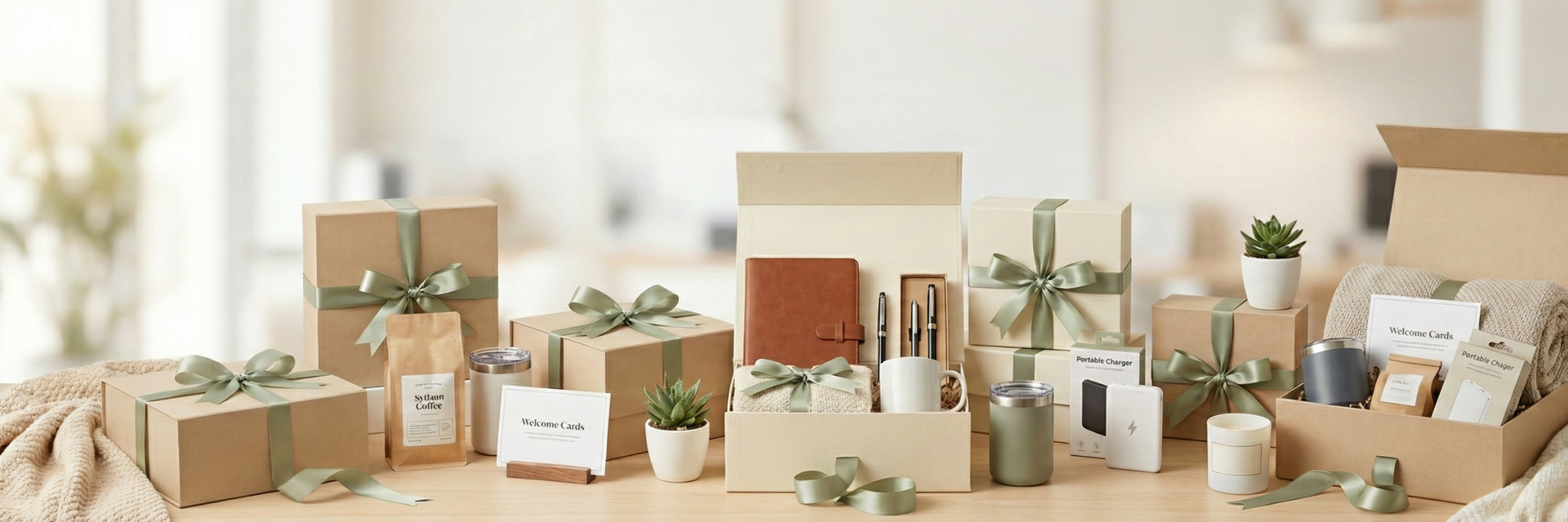 Various gift boxes and wrapped items for press and media 