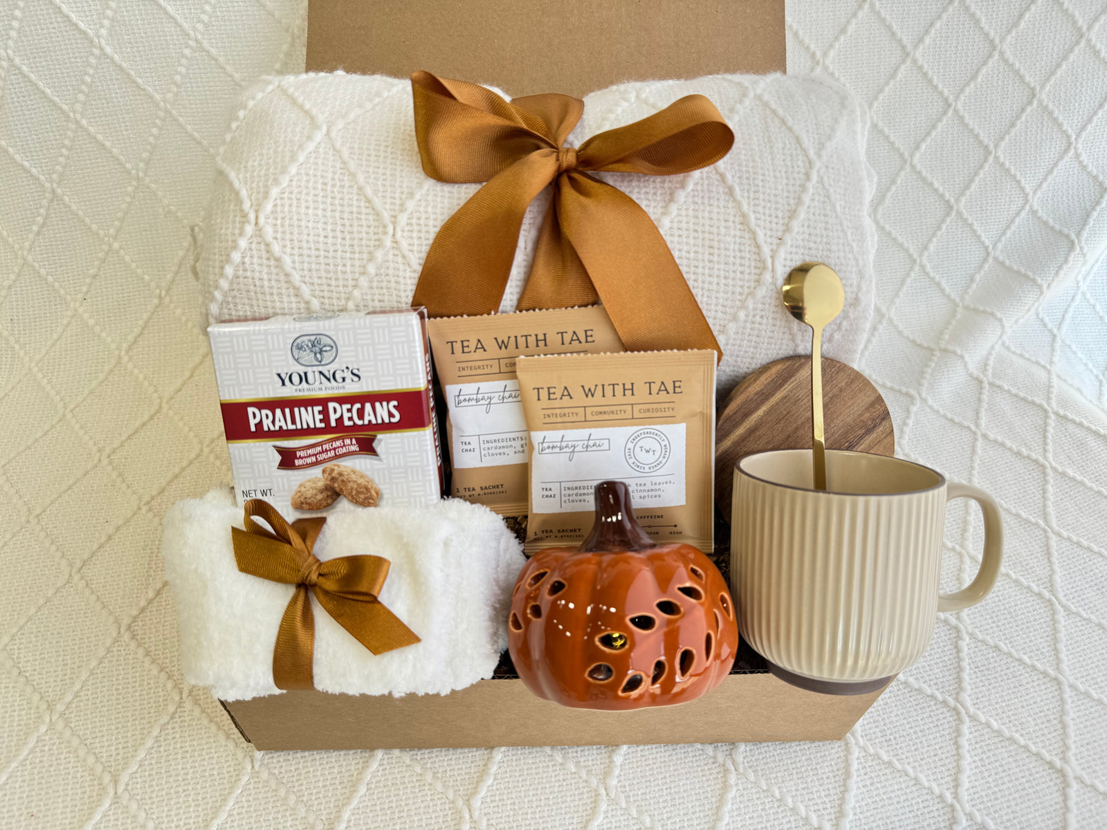 Autumn Is Calling Gift Box with blanket, mug, tea, and seasonal snacks
