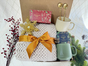 Home for Christmas Gift Box with cozy holiday items and gourmet treats