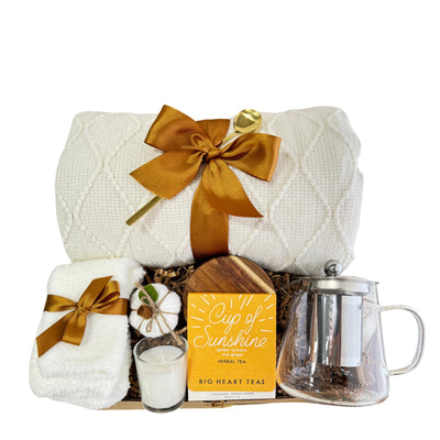 Fall Cozy Gift Box | Autumn Care Package for Women with throw blanket and tea set