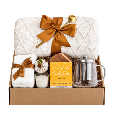 Fall Cozy Gift Box | Autumn Care Package for Women with throw blanket and tea set
