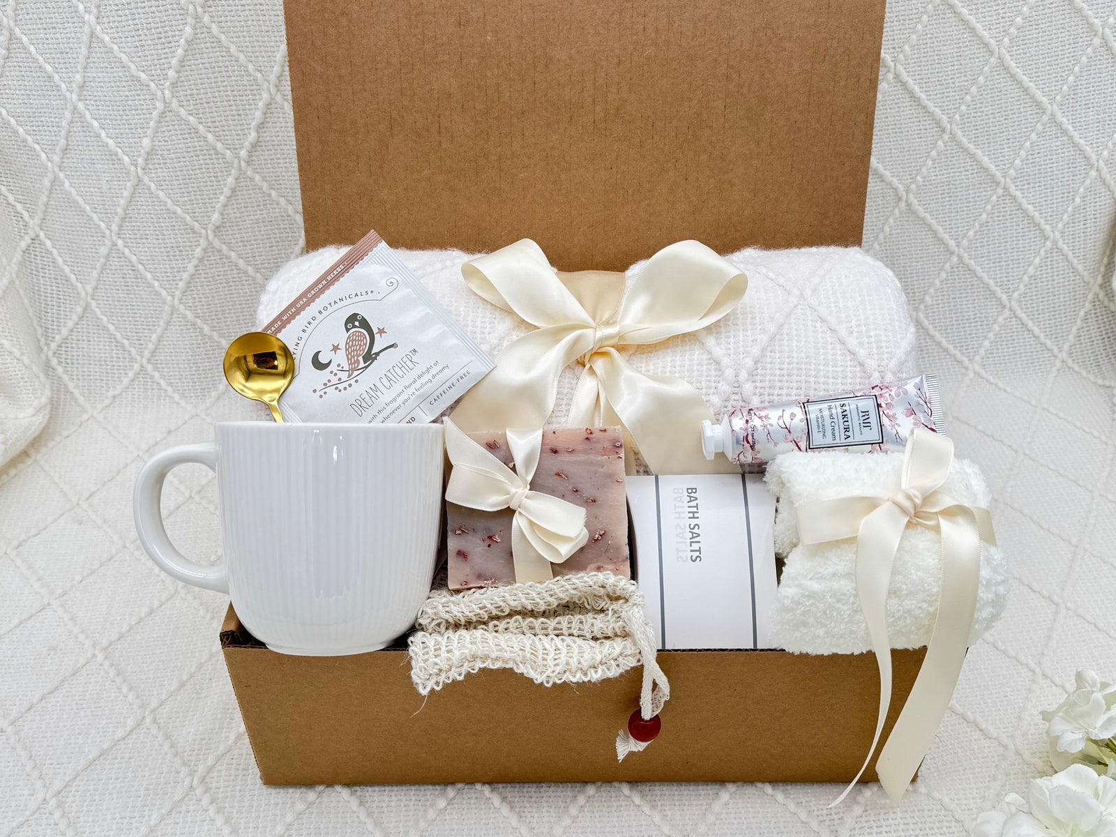 Keep Calm Gift Box with tea, blanket, and spa-inspired essentials