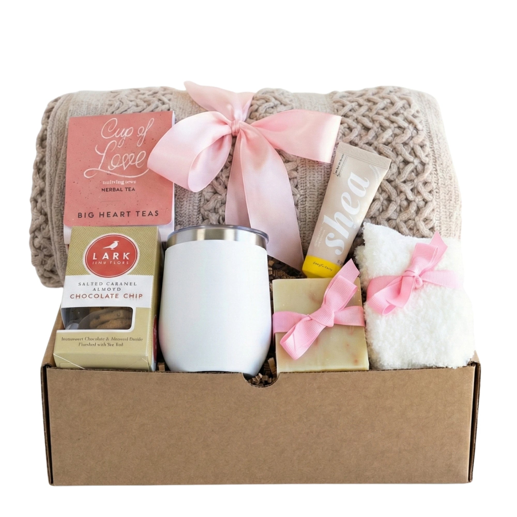 Out of Office relaxation gift basket with tumbler, cookies and blanket by Arinna Gifts in Dallas