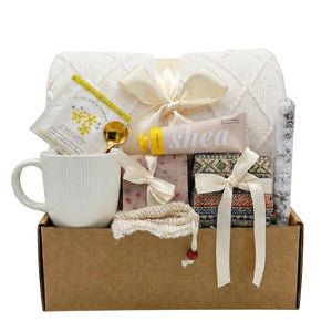 Renew the Mind gift box with jasmine tea, shea cream, blanket and spa items by Arinna Gifts in Dallas